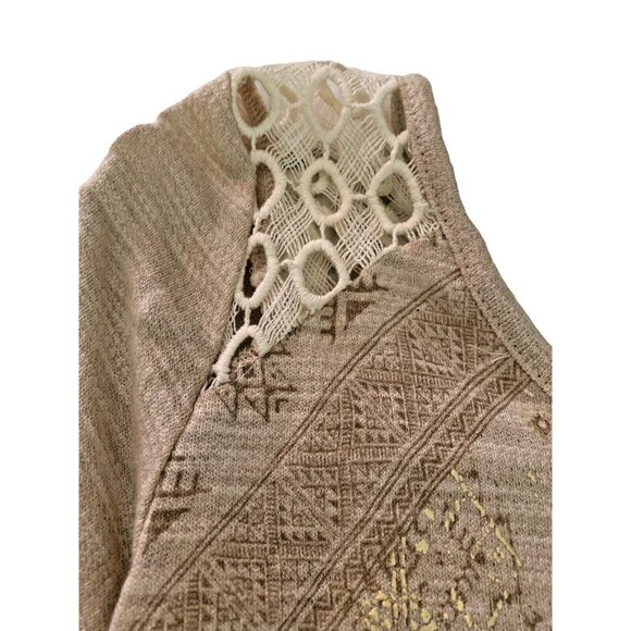 Miss Me Womens Large Beige Fringe Back Crocheted Sexy Cut Sleeve Shirt Blouse - Picture 2 of 12